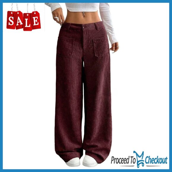 Corduroy Straight Leg Lounge Pants Loose Fit 100% Polyester